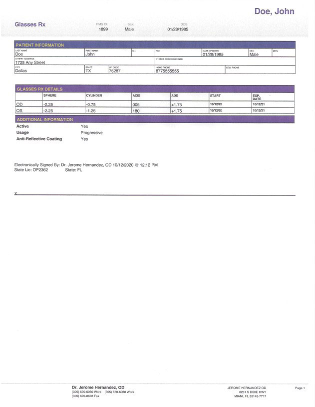 Verify Optical Prescription